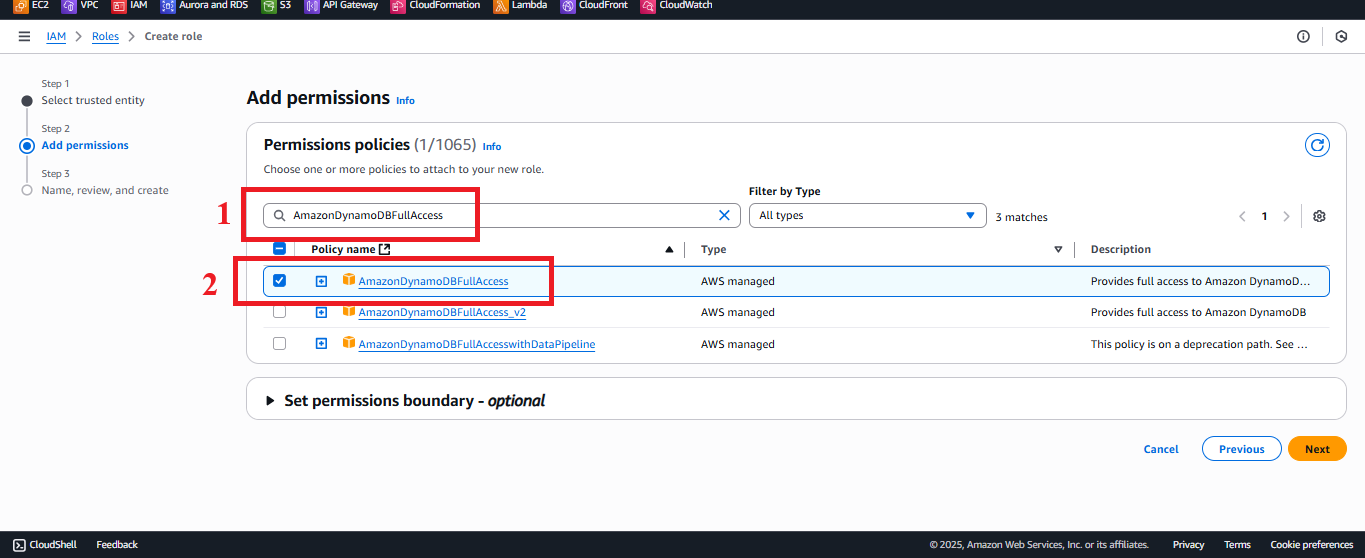 IAM - Add AmazonDynamoDBFullAccess