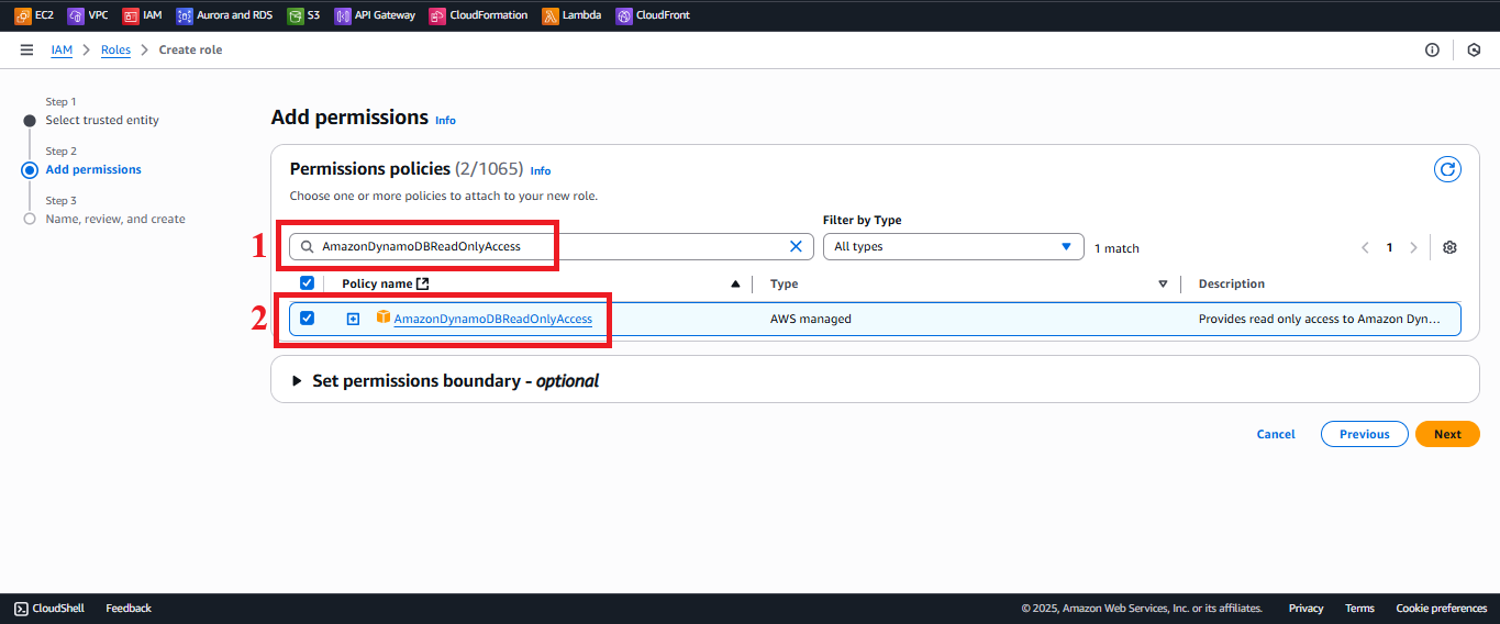 IAM - Add AmazonDynamoDBReadOnlyAccess