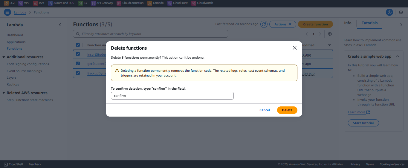 Delete Lambda functions.