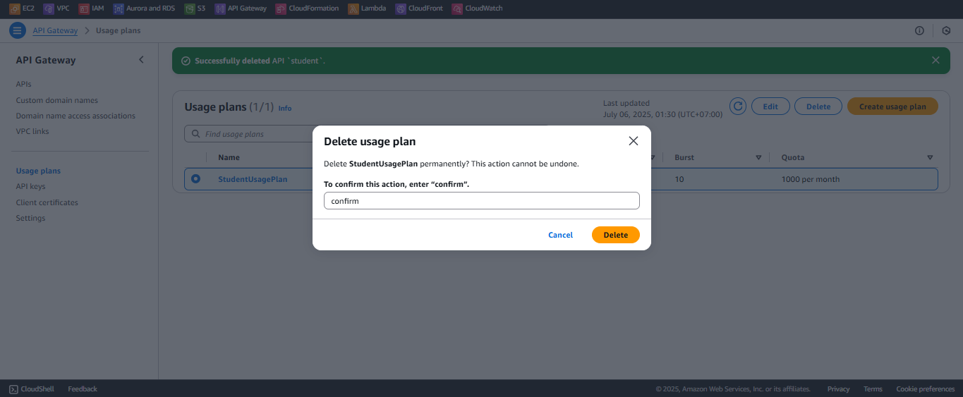 Delete API Gateway.