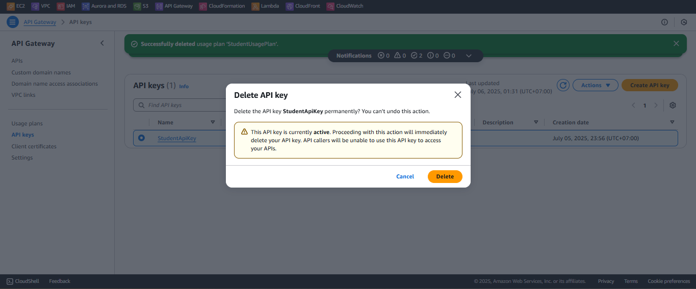 Confirm API deletion.