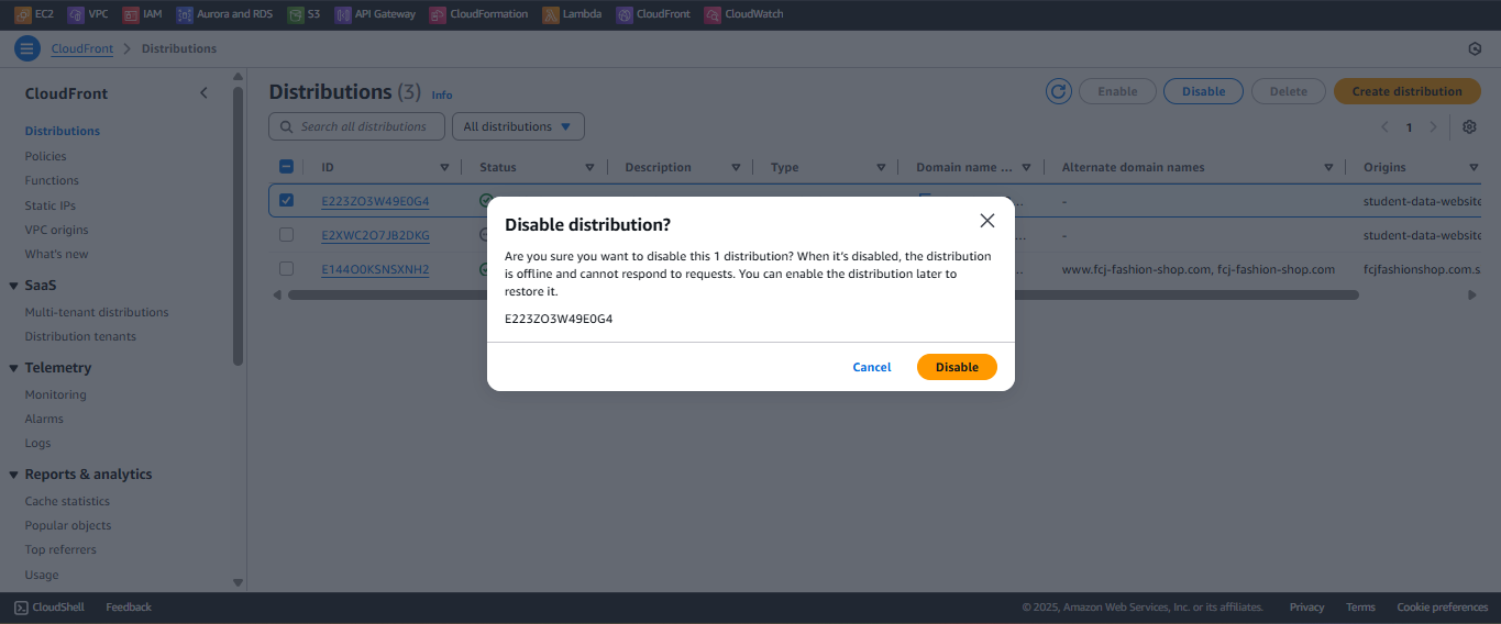 Delete CloudFront Distribution.