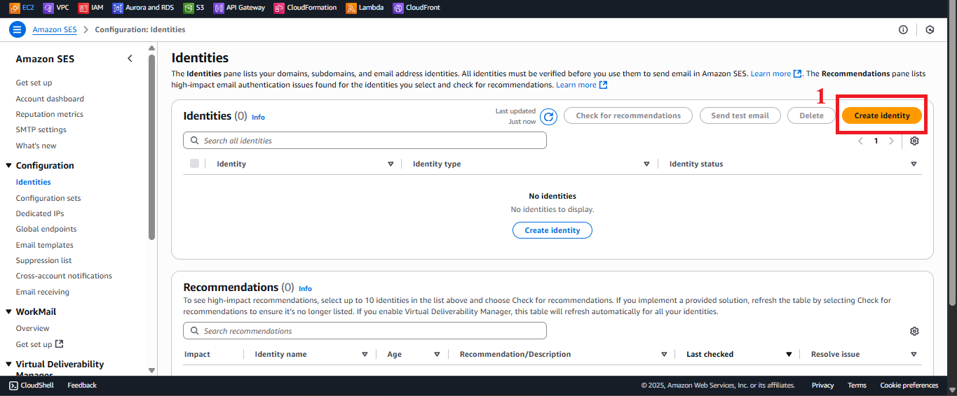 SES - Create Identity Button