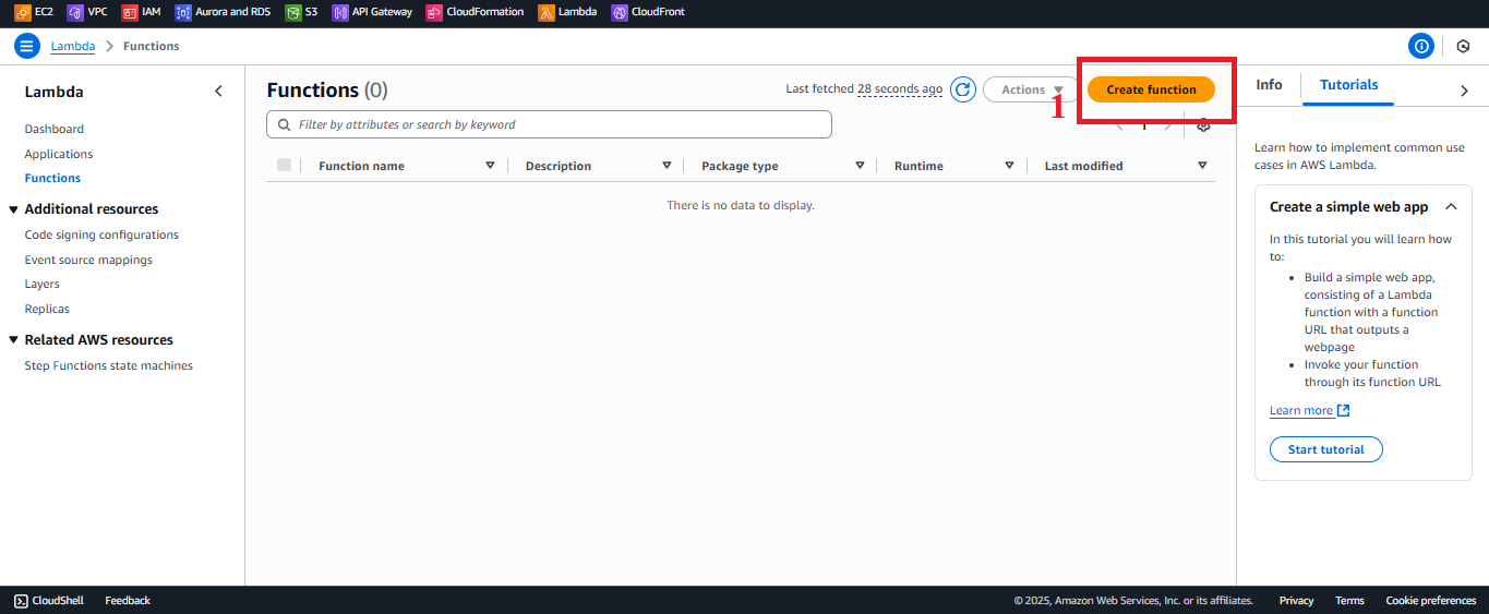 Create Function Button in Functions Interface