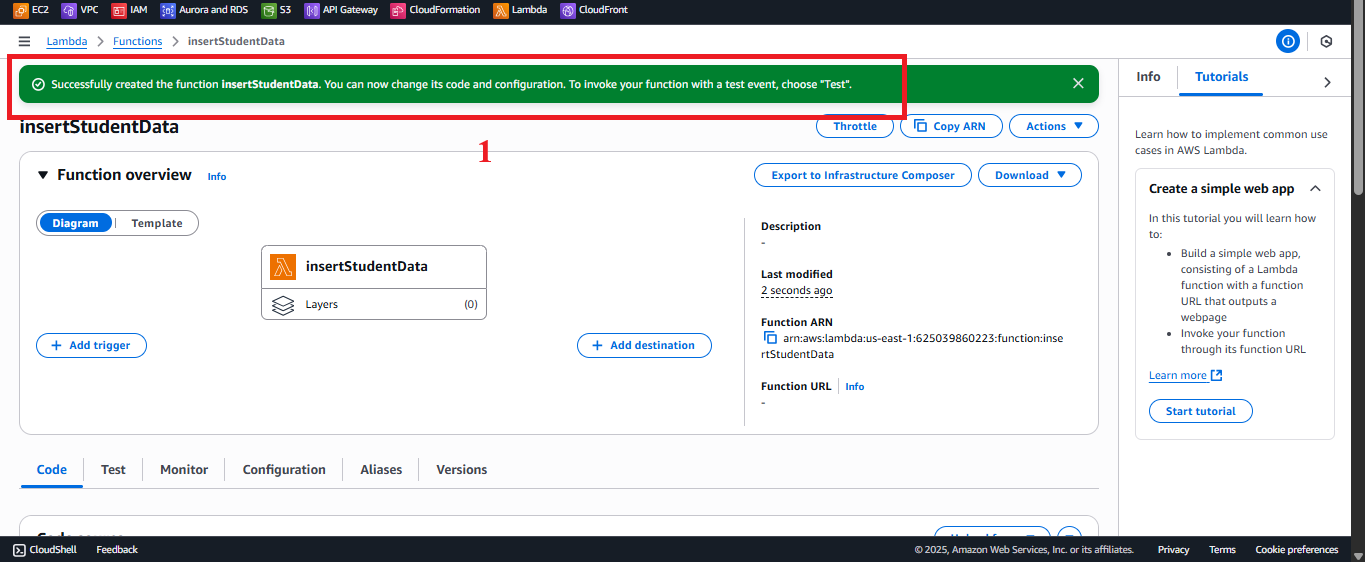 Function Details Page After Creation