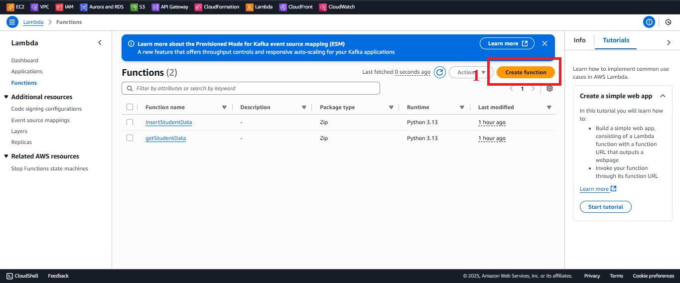 Create function button in Functions interface