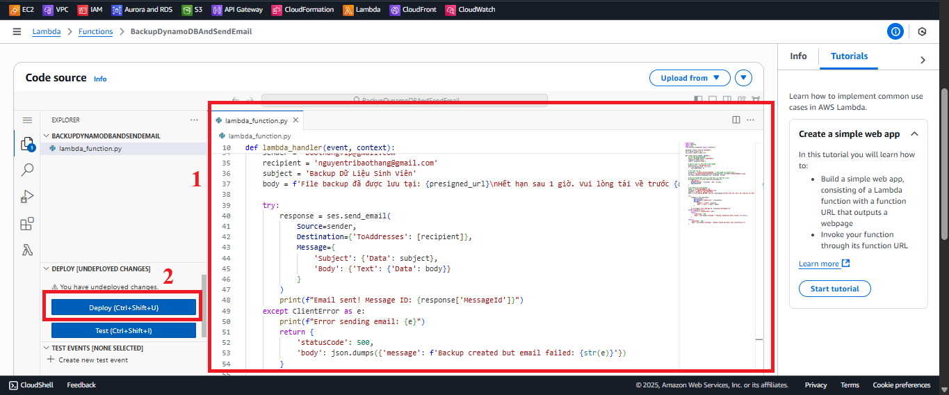 BackupDynamoDBAndSendEmail code editing interface