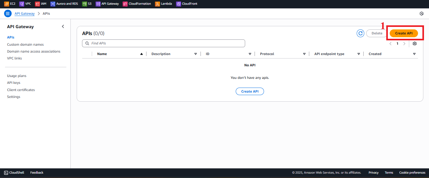 Create API Button in the APIs Interface