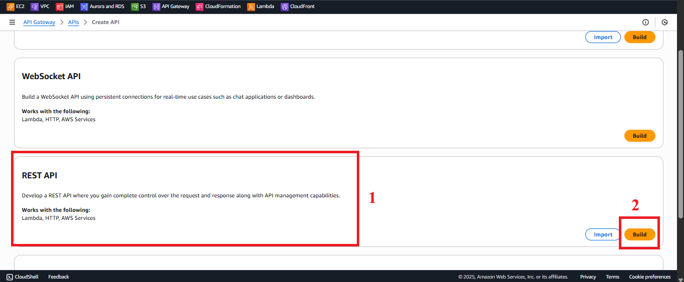 Choose REST API and Click Build