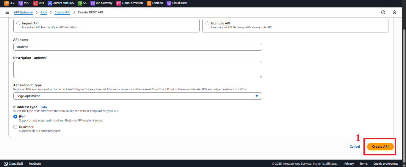 Click Create API Button