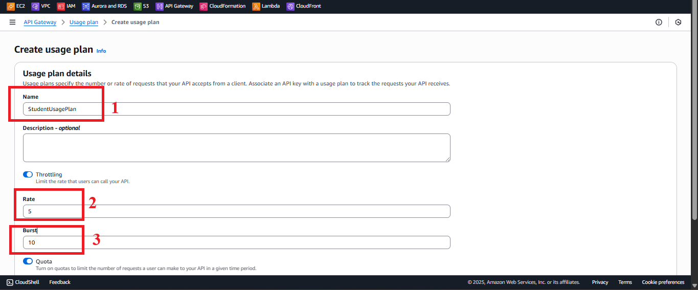 Usage Plan Configuration Interface