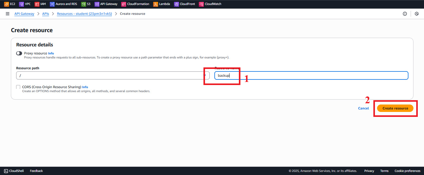 Resource configuration interface for /backup.