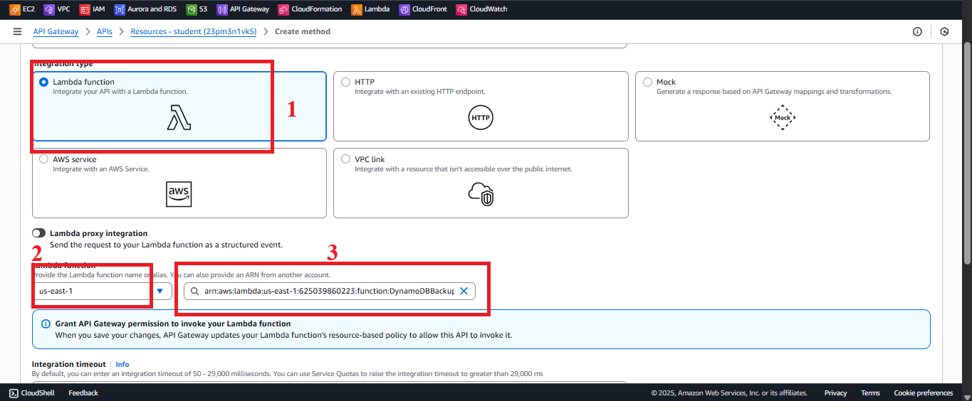 Lambda integration configuration interface.