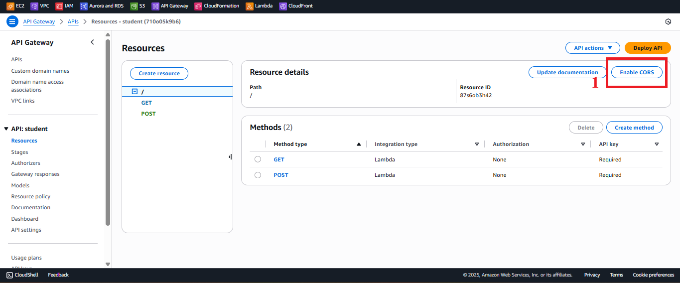 Enable CORS for the /students resource.