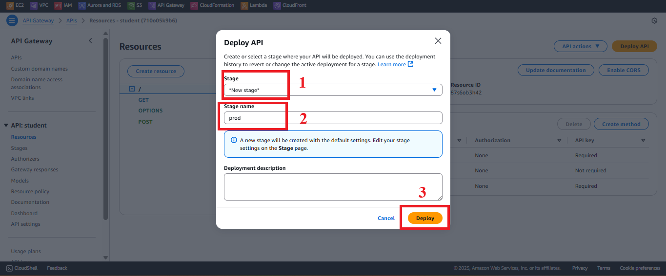 Deploy API to the prod stage interface.