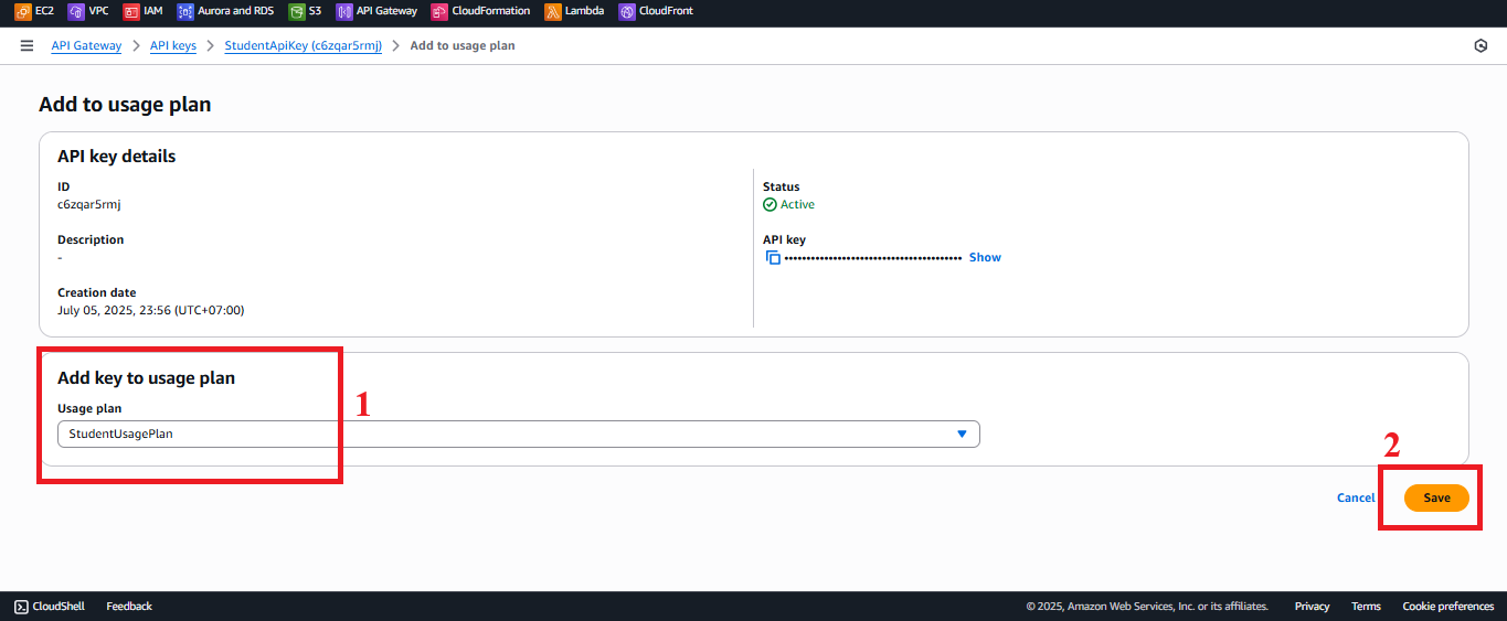 Status message of linking the API Key.