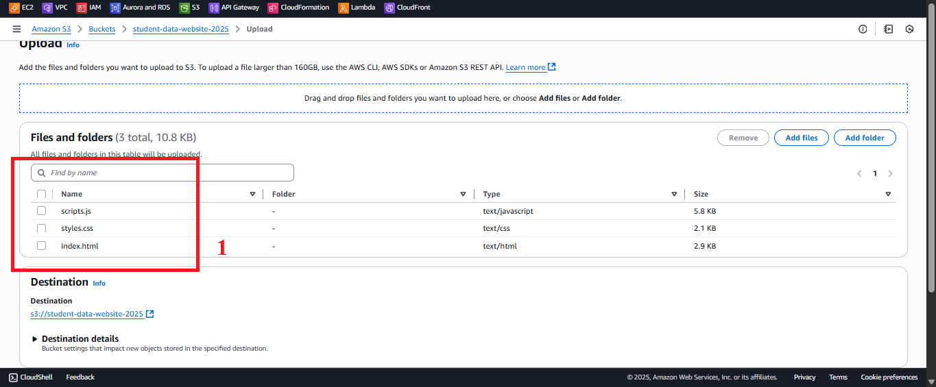 File List in the Upload Interface