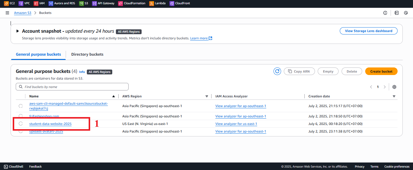 Select student-management-website-2025 Bucket