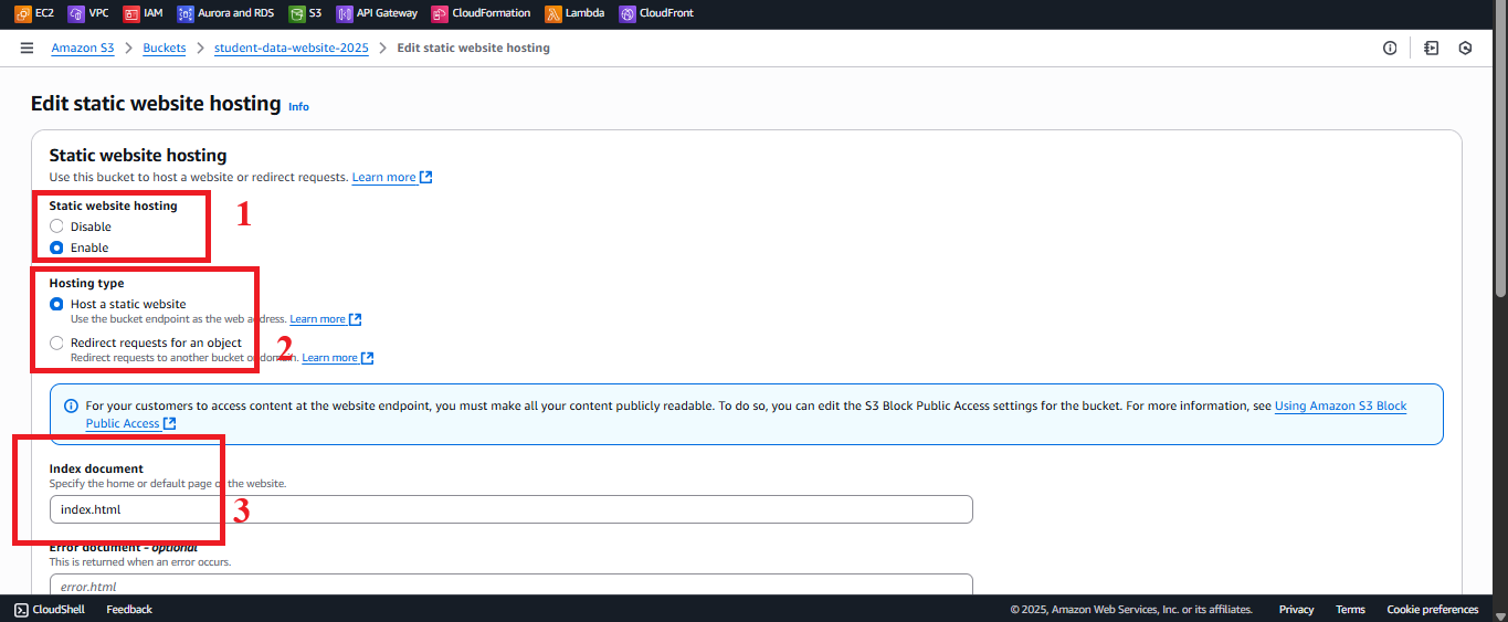 Configure Static Website Hosting