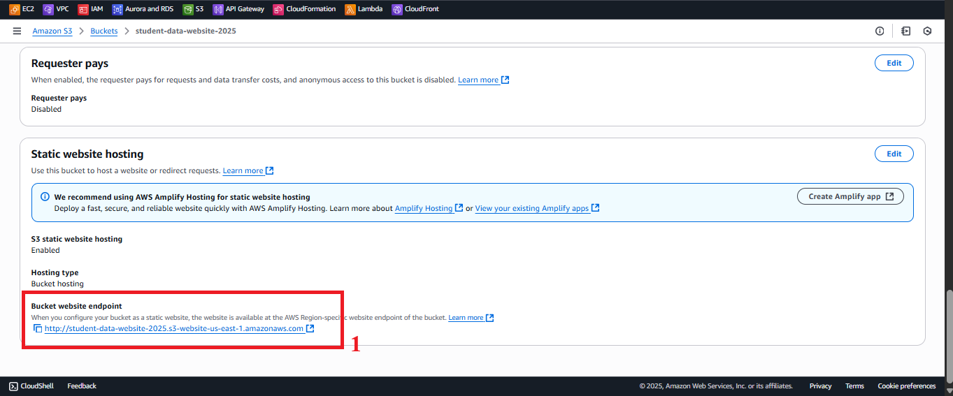 Status Message and Bucket Website Endpoint