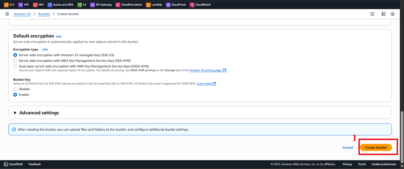 Review and click Create bucket.