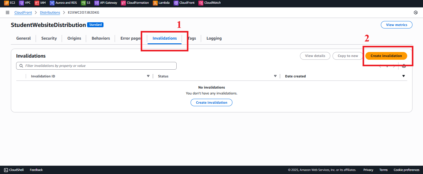 Create Invalidation Button in the Invalidations Tab