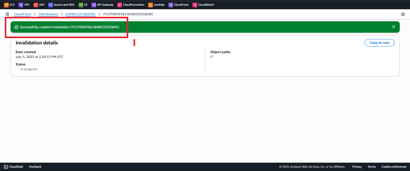 Successful Invalidation Creation Message