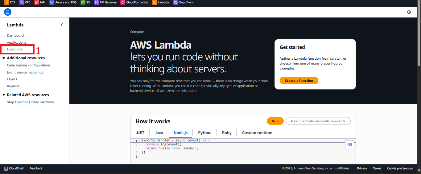 Lambda Functions list.