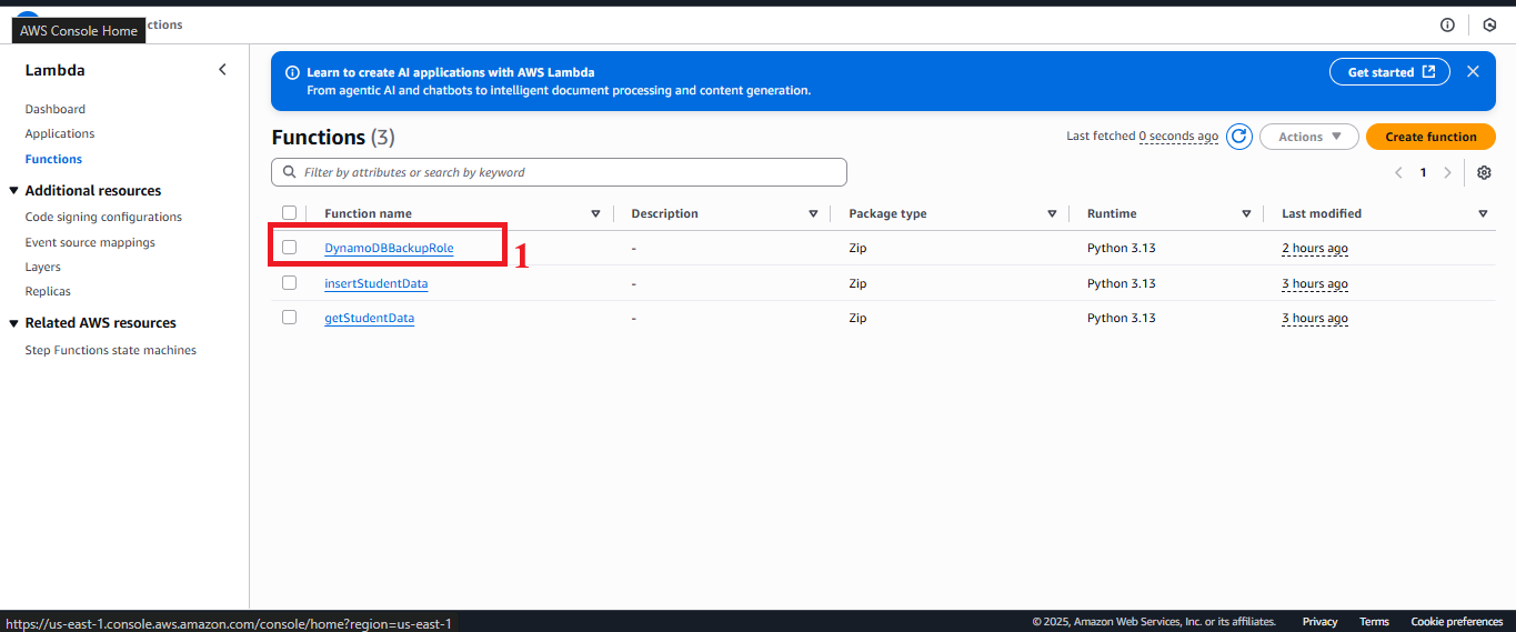 Lambda function details interface.