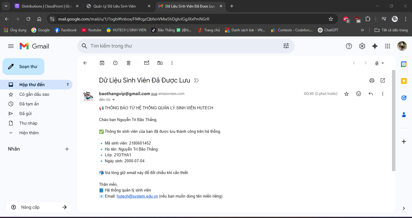 Student notification email.